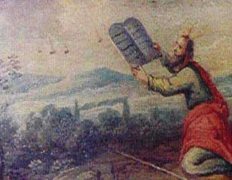 Painting on wood, kept at Earls D’Oltremond in Belgium, showing Moses possibly taking 10 commandments from aliens.