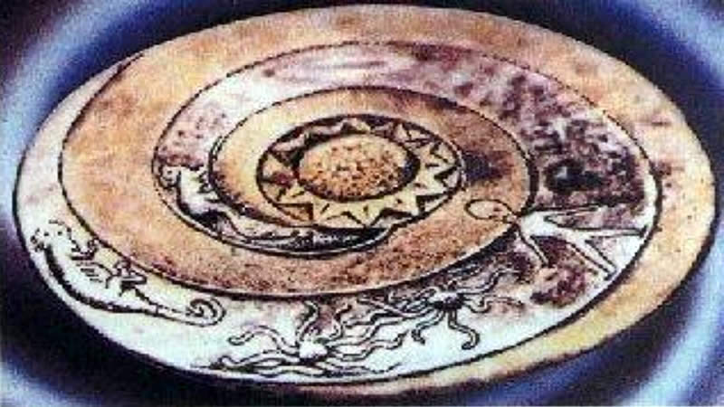 7,000 year old Lolladoff plate showing ufo and alien being.