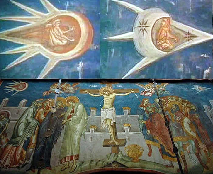 1350 Crucifixion Painting Showing Two UFOs In Chase Visoki Decani Monastery